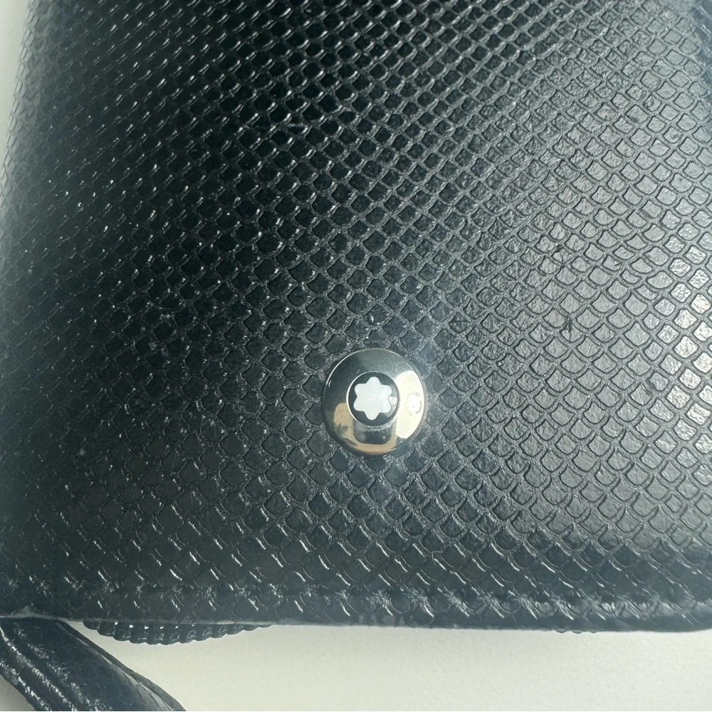Mont Blanc Black Textured Leather Pencil Case with Black Ballpoint Pen